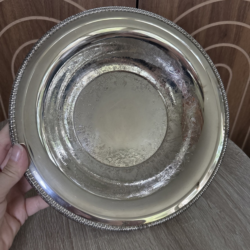 VTG Wm Rogers Large 10.5" Silverplate Serving Bowl Reticulated Rim No Dents 4335